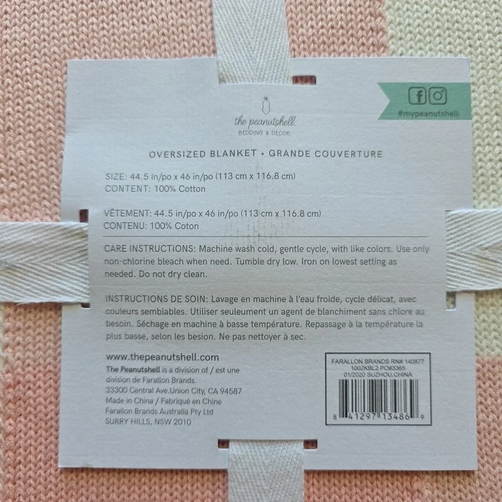 The Peanutshell Oversized Pink & White Checkered Knit Farmhouse Baby Blanket New